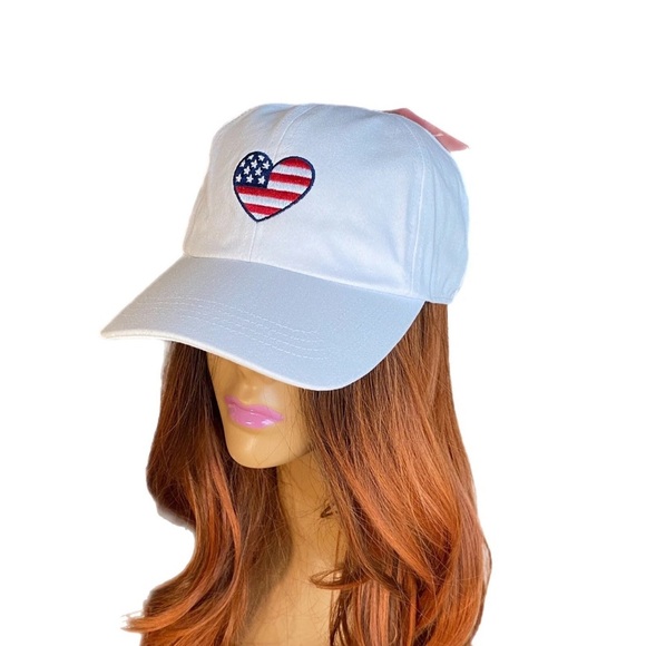 New American Flag Heart Embroidered Baseball Cap Patriotic Cute 4th of July - Picture 5 of 10